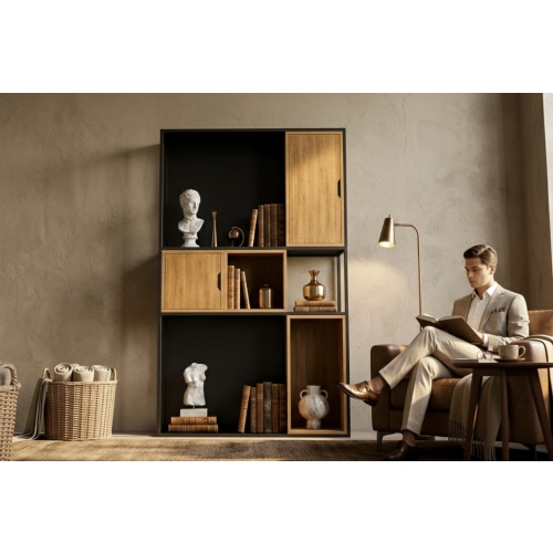 REGAŁ NA KSIĄŻKI METALOWE DREWNO LITE DĄB JESION OLCHA RNK-159